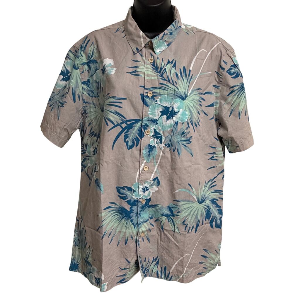 Quiksilver Waterman Size Large Regular Fit Aloha Shirt Gray Blue Floral EUC